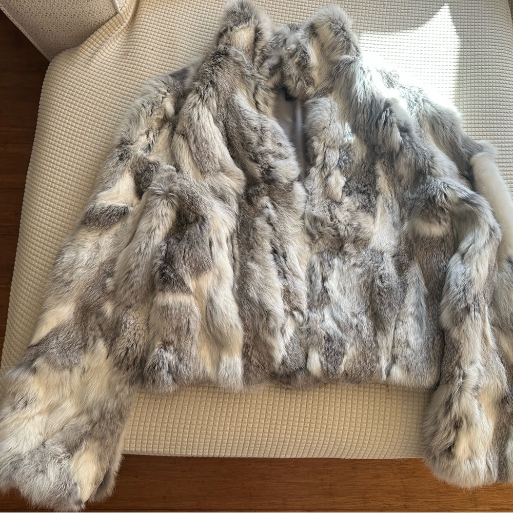 Adrienne Landau Gray Fur Jacket